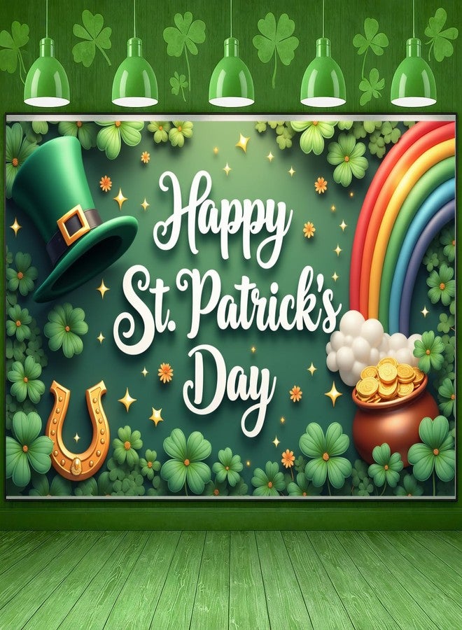 LUUFILx St. Patricks Day Banner Backdrop Happy St. Patrick’s Day Photography Background Irish Lucky Clover Shamrocks Rainbow Pot of Gold Hanging Decor for Wall Home Photo Booth Prop Party Decorations Supplies - Image 1