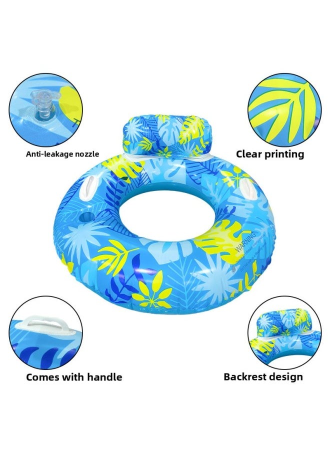 Generic - Outdoor Water Recreation Backstrap Handle Leaves Two-color Adult Underarm Ring PVC Thickened Anti-rollover Swimming Ring-After Inflating Outer Diameter:110 With Handle#Adult( 65-80kg )-Inner Diameter After Inflating:Backrest Handle Leaf Two-color Swimming Ring Blue - Image 1
