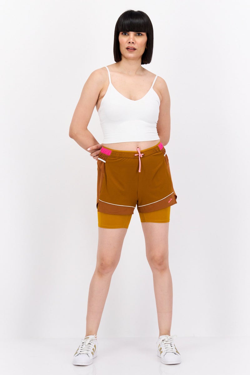 Brooks Women Sportswear Fit Drawstring Running Shorts, Brown - Image 3