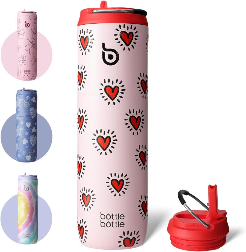 BOTTLE BOTTLE 24oz Insulated Water Bottle with Straw Lid and Handle - HeartBeats Design - Image 1