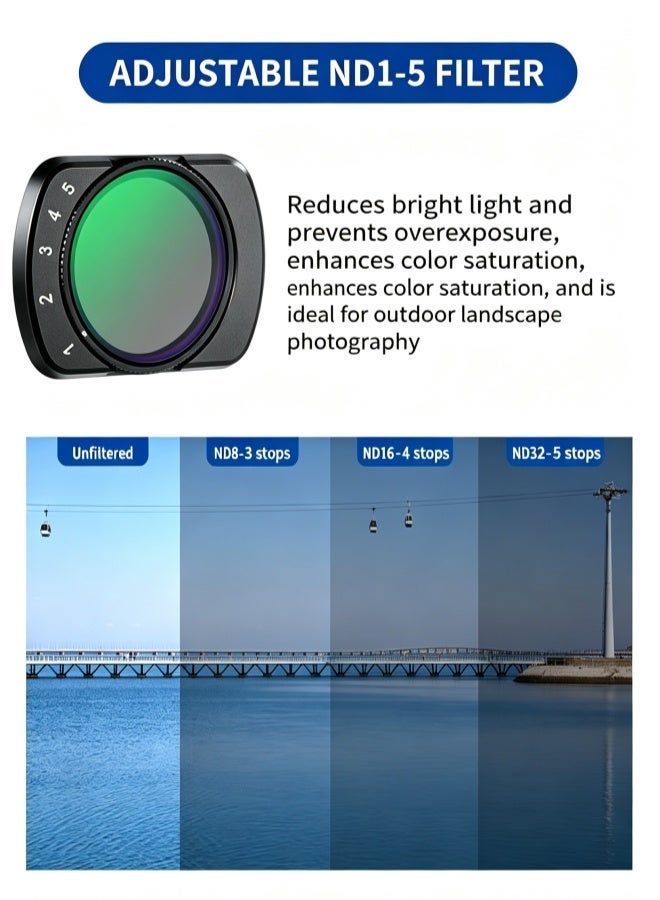 KORAX 4 Pack Filter Set Compatible with Dji Osmo Pocket 3/4, 0.75x Wide Angle Lens + ND2-32 Variable ND + CPL Polarizing + 1/4 Black Diffusion Filter, Ideal for Travel Vlog, Landscape, Portrait & Street Shooting - Image 4