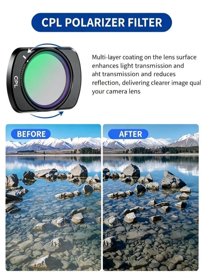 KORAX 4 Pack Filter Set Compatible with Dji Osmo Pocket 3/4, 0.75x Wide Angle Lens + ND2-32 Variable ND + CPL Polarizing + 1/4 Black Diffusion Filter, Ideal for Travel Vlog, Landscape, Portrait & Street Shooting - Image 5