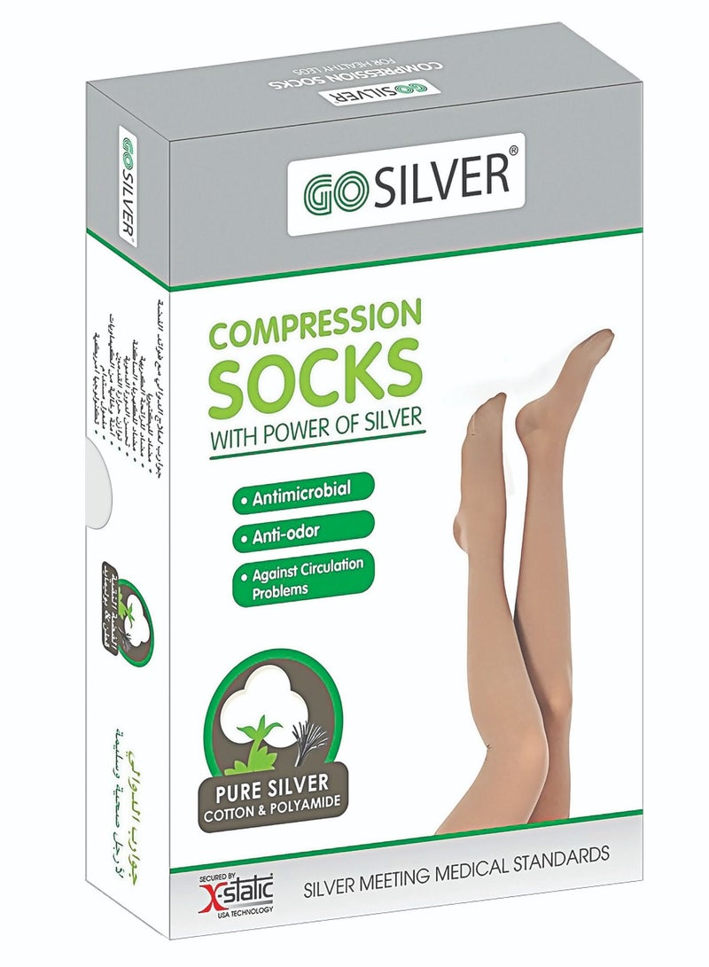 GO SILVER Knee High Compression Socks, Class 1 (18-21 mmHg) Closed Toe Flesh - Image 1