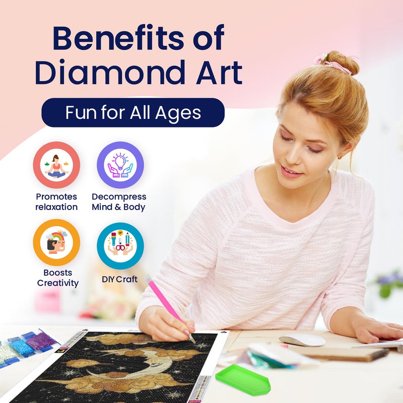 Modern Merch Moon Diamond Art for Adults Celestial Night Sky Landscape 5D Diamond Painting for Adults DIY Moon Decor Cross Stitch Gem Art, Round Drill 12x16 - Image 3