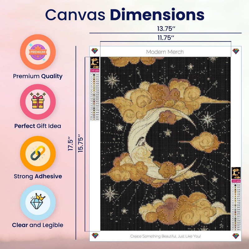 Modern Merch Moon Diamond Art for Adults Celestial Night Sky Landscape 5D Diamond Painting for Adults DIY Moon Decor Cross Stitch Gem Art, Round Drill 12x16 - Image 4