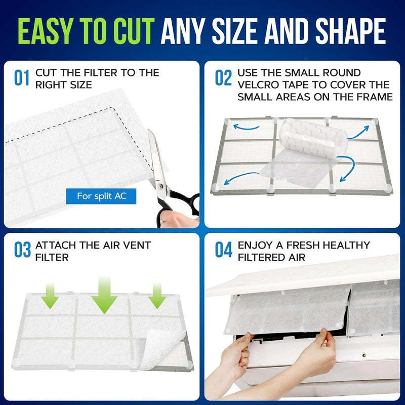 Neobloom AC Filter Electrostatic Air Filter Sheet for Healthy Anti Allergy Anti Dust Airflow for Split AC & Central Air Conditioner Vent Air Filter for Clean Air Replacement 60X300CM + Adhesive Tape - Image 4