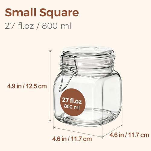 ComSaf 6Pack 27oz Square Glass Pantry Canisters Aesthetic Food Storage Jars for a Full Makeover Modular Containers for Coffee Sugar Cookies Snacks Spices - Image 3