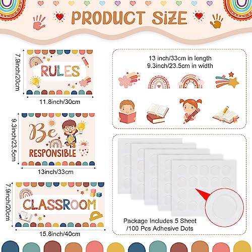 Harloon 43 Pcs Classroom Rules Posters Boho Class Rules Bulletin Board Motivational Educational Behavior Wall Decor Classroom Good Habits Banner for Student Back to School Party Wall Decor Supplies - Image 2