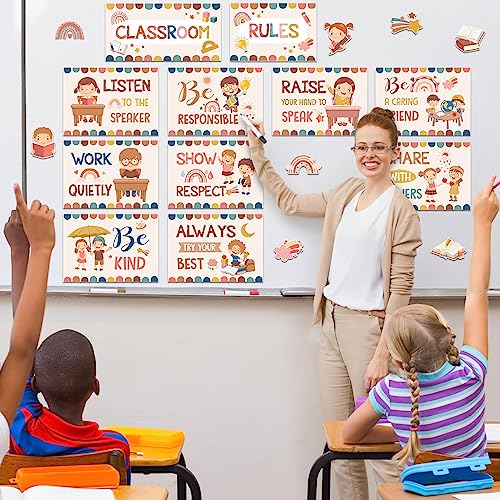 Harloon 43 Pcs Classroom Rules Posters Boho Class Rules Bulletin Board Motivational Educational Behavior Wall Decor Classroom Good Habits Banner for Student Back to School Party Wall Decor Supplies - Image 4