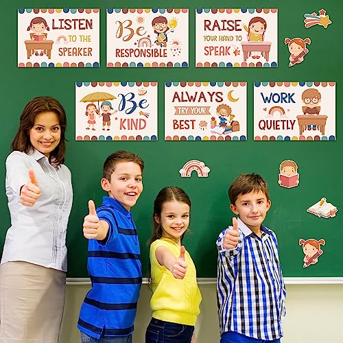 Harloon 43 Pcs Classroom Rules Posters Boho Class Rules Bulletin Board Motivational Educational Behavior Wall Decor Classroom Good Habits Banner for Student Back to School Party Wall Decor Supplies - Image 5