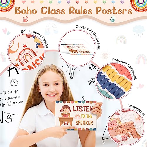 Harloon 43 Pcs Classroom Rules Posters Boho Class Rules Bulletin Board Motivational Educational Behavior Wall Decor Classroom Good Habits Banner for Student Back to School Party Wall Decor Supplies - Image 3