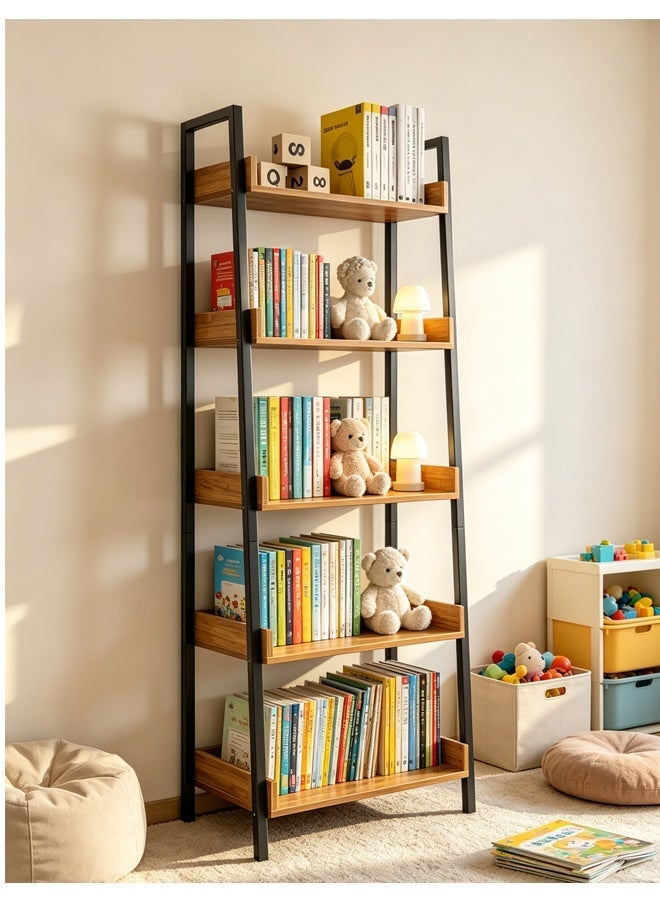 5-Layer Open Bookshelf, Household Heavy-Duty Bookrack, Simple Ironware Display Stand and Trapezoidal Open Bookcase, Suitable for Living Room, Bedroom, Study and Office