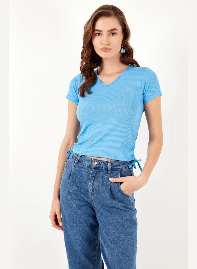 Lela  Lela Slim Fit V-Neck Blouse with Gathered Sides Women's Blouse 5864011 for Women | Best Price UAE