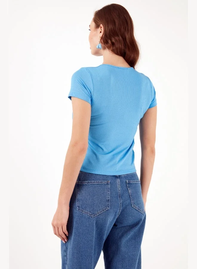 Lela  Lela Slim Fit V-Neck Blouse with Gathered Sides Women's Blouse 5864011 for Women | Best Price UAE