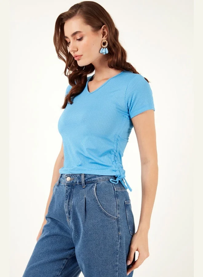 Lela  Lela Slim Fit V-Neck Blouse with Gathered Sides Women's Blouse 5864011 for Women | Best Price UAE