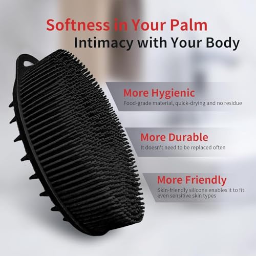 INOVERA (LABEL) Exfoliating Silicone Bathing Scrubber for Womens & Mens | Soft Body Wash Shower Brush | Dual-Sided Cleaning Brushes (Black) - Image 5