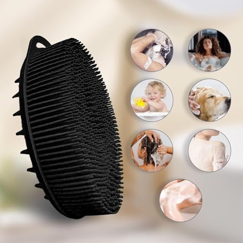 INOVERA (LABEL) Exfoliating Silicone Bathing Scrubber for Womens & Mens | Soft Body Wash Shower Brush | Dual-Sided Cleaning Brushes (Black) - Image 4