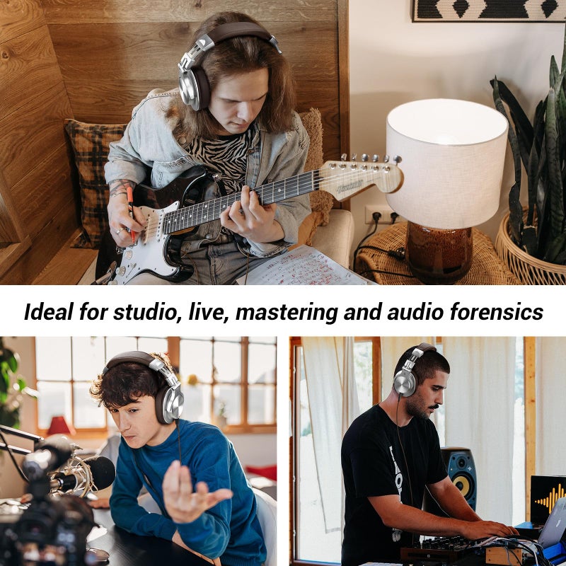 ون أوديو سماعات رأس A70 بلوتوث فوق الأذن، سماعات رأس لاسلكية مع وقت تشغيل 72 ساعة، عالية الدقة، مقبس صوت سلكي 3.5 مم/6.35 مم لشاشة الاستوديو ومزج DJ Guitar AMP، كمبيوتر محمول، كمبيوتر لوحي - فضي بني - Image 5