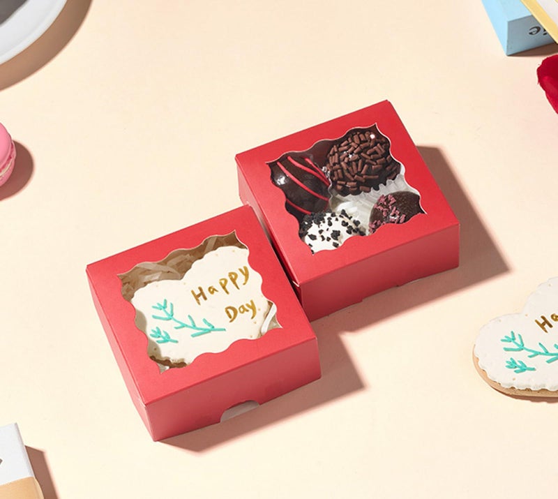 ROSPAKTEK 3Â¼" x 3Â¼" x 1Â½" 50PCS Chocolate Truffle Red Boxes for 4ï¼ŒCookies Boxes Soap Boxes Donut Boxes Macaron Boxes Mini Bakery Boxes with Window Brownie Box - Image 5