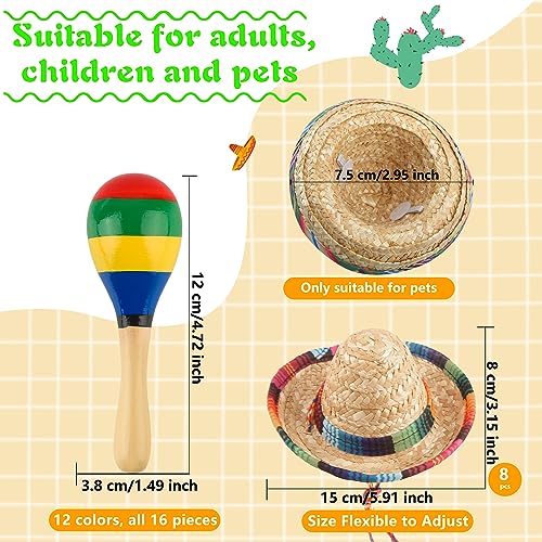 Fahacop 24 Pcs Mini Mexican Fiesta Sombrero Headband including 8 Pack Mexican Sombrero Hats Mexican Hat and 16 Pack Mini Wooden Maracas for Kids Dolls Pets - Image 5
