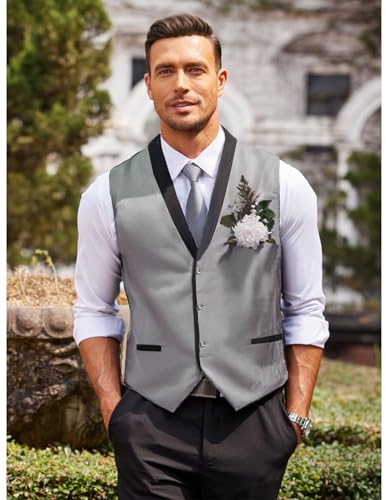 COOFANDY Men's V-Neck Sleeveless Slim Fit Jacket Suit Vest Business Dress Vests Casual Wedding Waistcoat, Grey, XX-Large (Chest 49.2") - Image 2