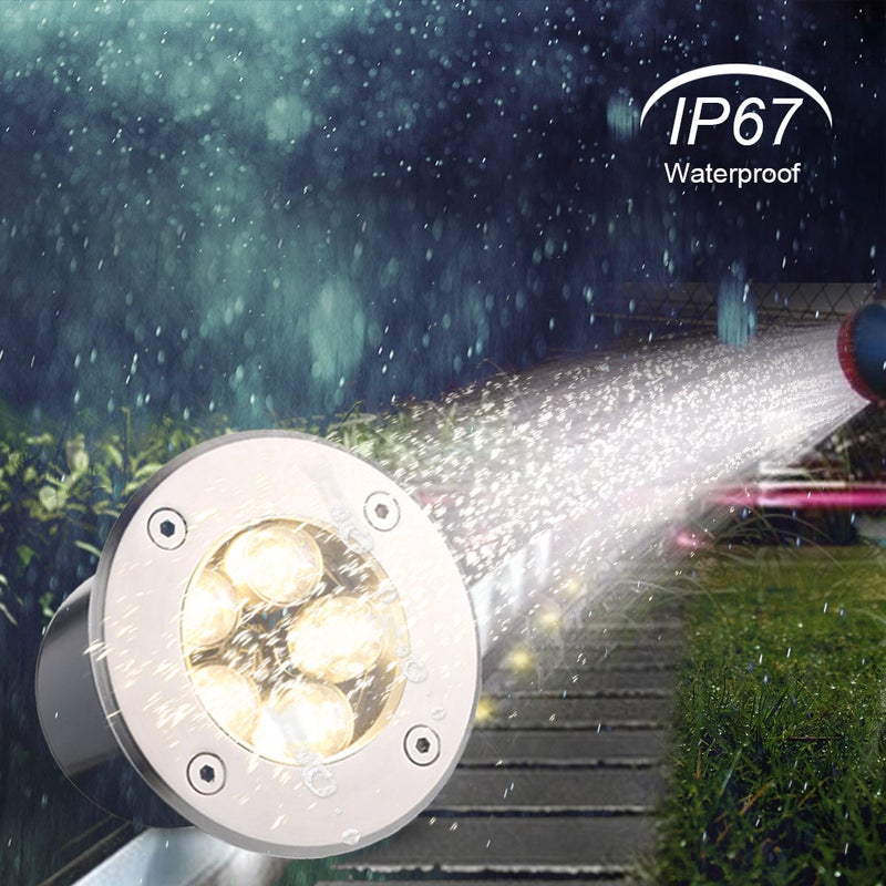 5W AC/DC 12V LED Underground Light Lamp 550LM High-power Tempered Glass Outdoor Ground Garden Path Floor Stair Yard Spot Landscape Lamp IP67 Waterproof Warm White - Image 4