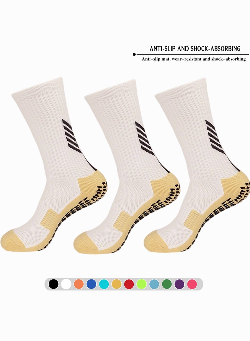 (3 PAIRS) Kids Youth Anti-Slip Grip Socks for Football Soccer Running | White Shock-Absorbing Performance Training Gear | Traction & Wicking - Image 1