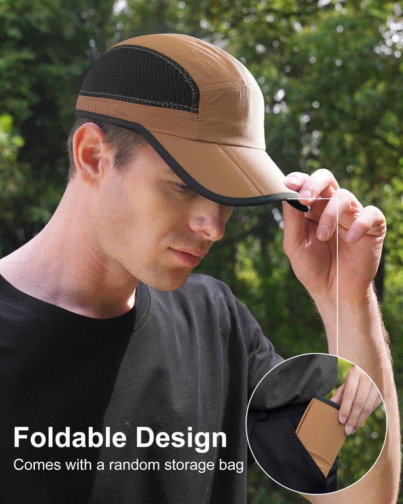GADIEMKENSD Men Outdoor Hat Reflective Folding Running Sport Hats Summer Cool UPF 50 Sun Unstructured Baseball Caps for Men Women Breathable Light Quick Dry Travel Golf Hat Camel - Image 3