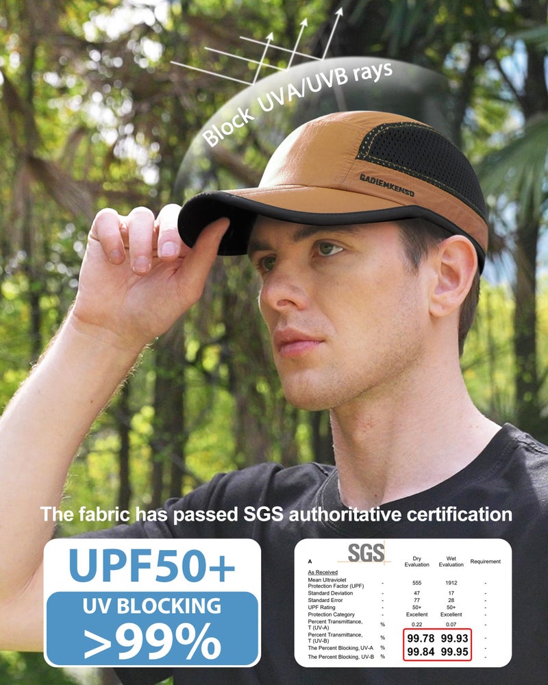 GADIEMKENSD Men Outdoor Hat Reflective Folding Running Sport Hats Summer Cool UPF 50 Sun Unstructured Baseball Caps for Men Women Breathable Light Quick Dry Travel Golf Hat Camel - Image 2