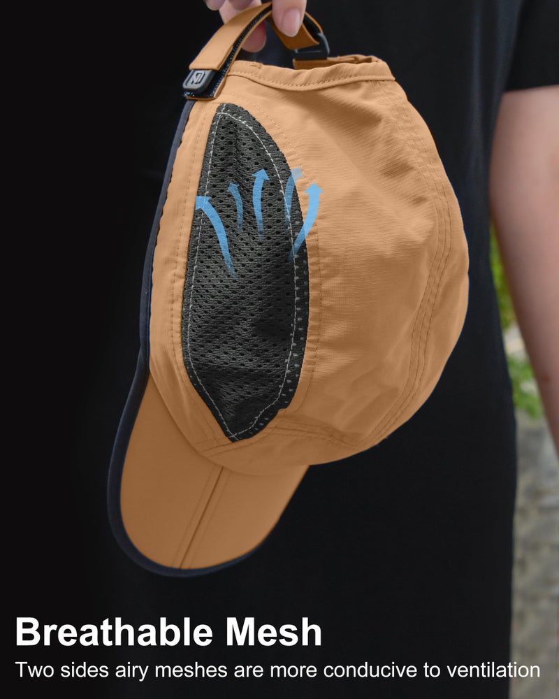 GADIEMKENSD Men Outdoor Hat Reflective Folding Running Sport Hats Summer Cool UPF 50 Sun Unstructured Baseball Caps for Men Women Breathable Light Quick Dry Travel Golf Hat Camel - Image 4