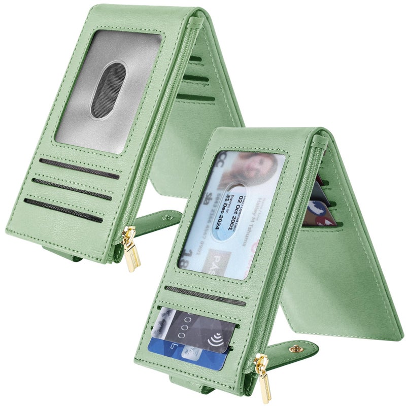 Chelmon Womens Wallet Slim RFID Blocking Bifold Multi Card Case Wallet with Zipper Pocket (Light Green) - Image 2
