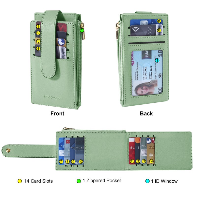 Chelmon Womens Wallet Slim RFID Blocking Bifold Multi Card Case Wallet with Zipper Pocket (Light Green) - Image 4