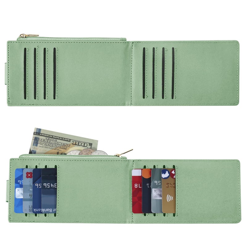 Chelmon Womens Wallet Slim RFID Blocking Bifold Multi Card Case Wallet with Zipper Pocket (Light Green) - Image 5