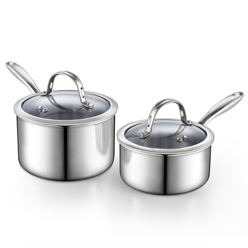 Cooks Standard Stainless Steel Saucepan Set 1.5 and 3 Quart, Multi-Ply Clad Sauce Pot With Glass Lid, Silver - Image 1