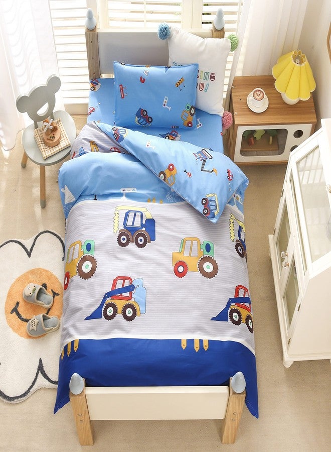 J-pinno Cars Digger Tractors Bulldozers Boys Girls Cartoon Duvet Cover + Pillowcase Set, Zipper Closure, 100% Percale Cotton, for Kids Crib Toddler Bedding Decoration Gift (Crib 47" X 59", Cars) - Image 2
