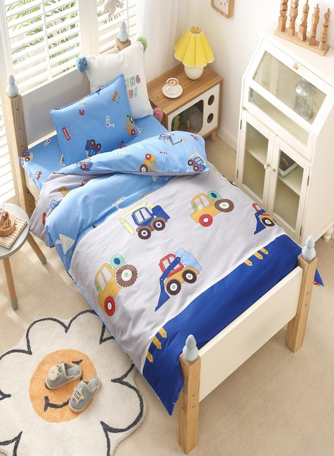 J-pinno Cars Digger Tractors Bulldozers Boys Girls Cartoon Duvet Cover + Pillowcase Set, Zipper Closure, 100% Percale Cotton, for Kids Crib Toddler Bedding Decoration Gift (Crib 47" X 59", Cars) - Image 3