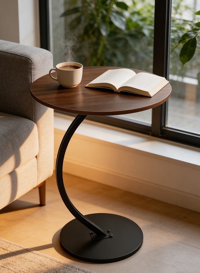 Migue home طاولة قهوة دائرية لغرفة المعيشة، طاولة جانبية، تجميع سهل، 60 سم ارتفاع × 40 سم عرض، لون الجوز - Image 1