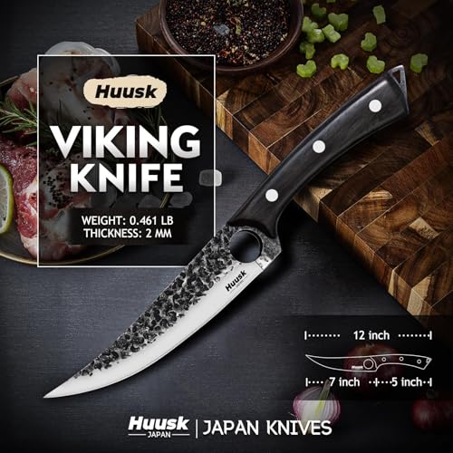 Huusk Viking Boning Knife 6 inch, Japanese Boning Knives for Meat Cutting, Full Tang Fillet Knife with Sheath, Brisket Trimming Knives for BBQ, Camping, Christmas Gift for Men and Women - Image 4