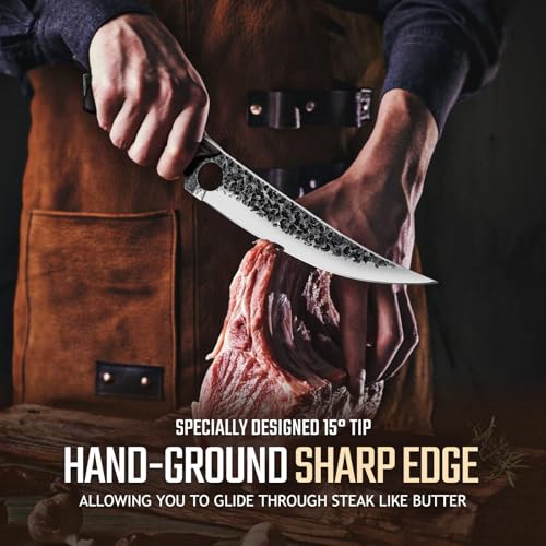 Huusk Viking Boning Knife 6 inch, Japanese Boning Knives for Meat Cutting, Full Tang Fillet Knife with Sheath, Brisket Trimming Knives for BBQ, Camping, Christmas Gift for Men and Women - Image 2