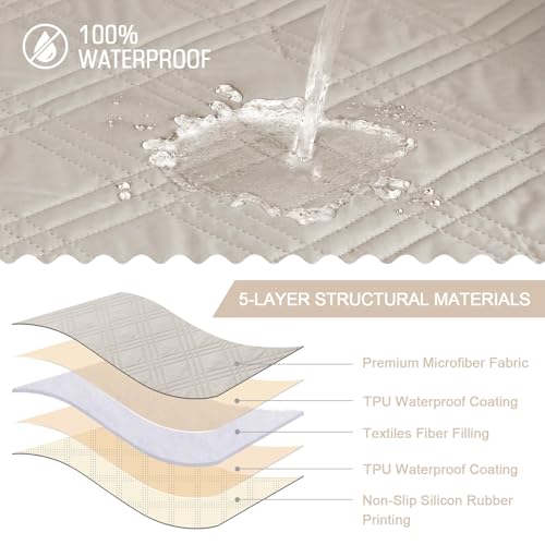 TAOCOCO 100% Waterproof Recliner Chair Cover, Non Slip Recliner Covers for Recliner Chair with Pocket, Washable Reclining Chair Cover Furniture Protector for Kids, Pets(23.6'', Cream) - Image 3
