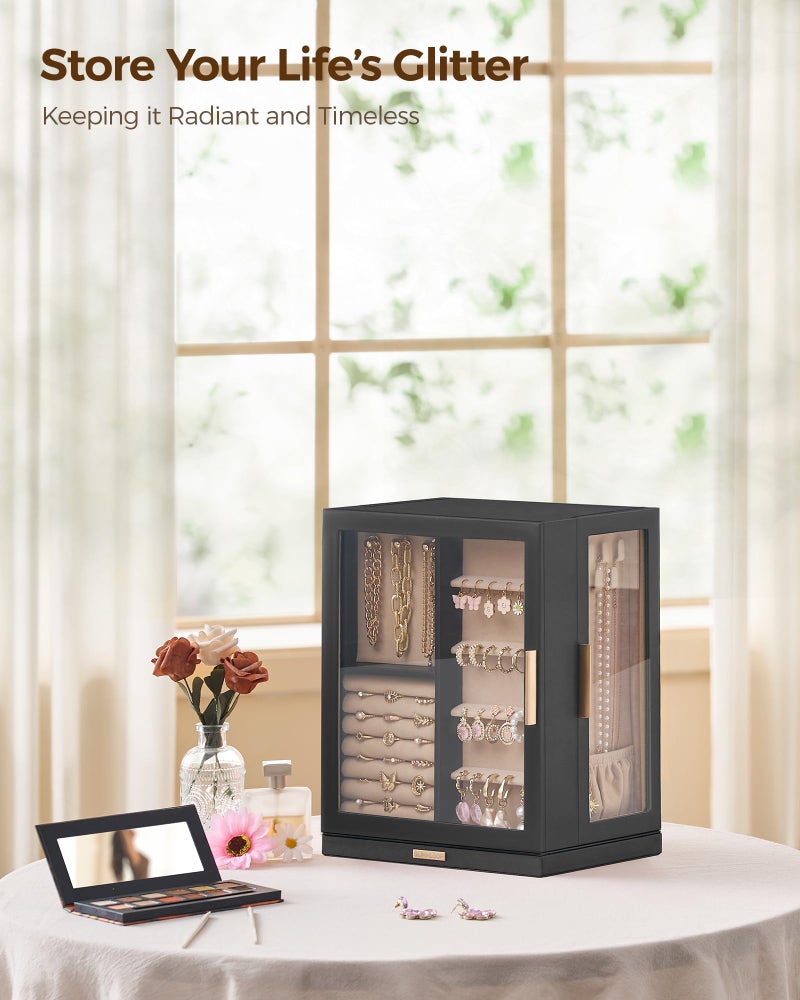Glimmloop 360Â° Rotating Jewelry Box with 5 Drawers, Spacious Vertical Jewelry Organizer with Glass Window, Jewelry Storage Case, Dustproof & Moisture-resistant Design, Black - Image 2