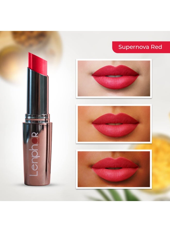 Lenphor Treasure Matte Lipstick, Long Lasting Lipstick  Supernova Red, 3gm - Image 4
