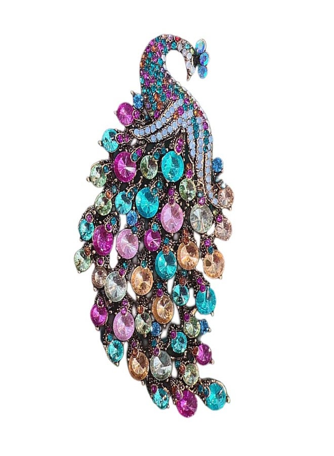 Dtja Rhinestone Peacock Brooch Pin for Women Girls Fashion Exquisite Exaggerated Big Crystal Bird Animal Brooches Lapel Pins Elegant Dress Accessories Wedding Christmas Birthday Jewelry Gift (Colorful CZ) - Image 1
