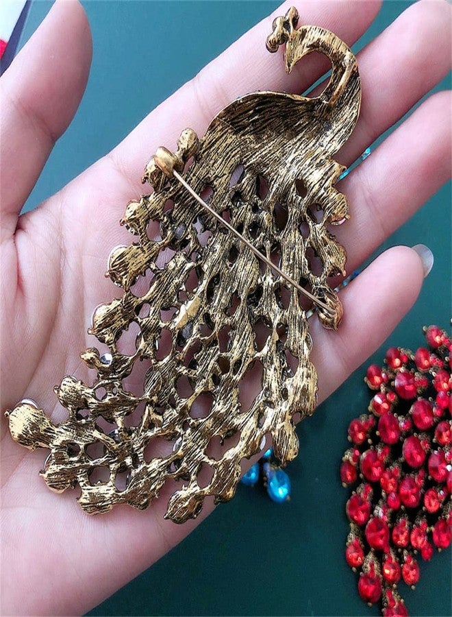 Dtja Rhinestone Peacock Brooch Pin for Women Girls Fashion Exquisite Exaggerated Big Crystal Bird Animal Brooches Lapel Pins Elegant Dress Accessories Wedding Christmas Birthday Jewelry Gift (Colorful CZ) - Image 5