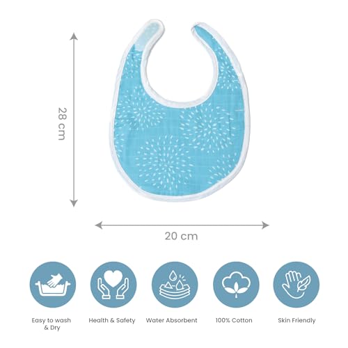TIDY SLEEP Muslin Pure Cotton 3 Layer Baby Bibs, Ultra Soft Skin Friendly Pure Cotton Baby Bibs Assorted Colour (3) - Image 3
