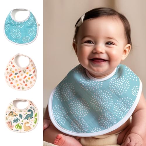 TIDY SLEEP Muslin Pure Cotton 3 Layer Baby Bibs, Ultra Soft Skin Friendly Pure Cotton Baby Bibs Assorted Colour (3) - Image 2