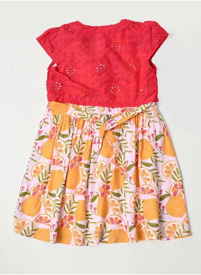 BELLA MODA Bella Moda Printed Schiffli Cotton A-Line Dress with Lining