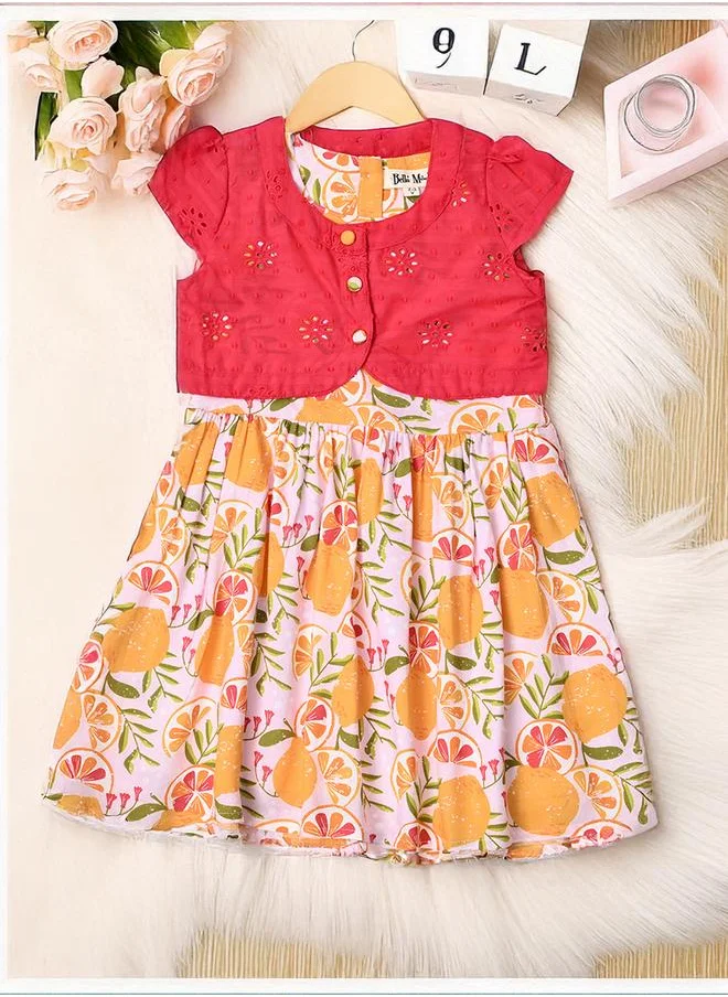 BELLA MODA Bella Moda Printed Schiffli Cotton A-Line Dress with Lining