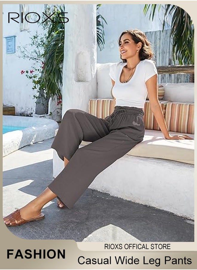 RIOXS - Wide Leg Ruffle Pants For Women Girls Casual Loose High Waist Tie-Knot Trousers With Pockets Woman's Summer Flowy Pants - Image 1