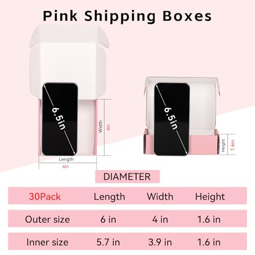 OUGEBOX 30 Pack 6x4x1.6 Small Shipping Boxes for Small Business, Pink Corrugated Cardboard Boxes for Shipping Packaging Mailing - Image 2